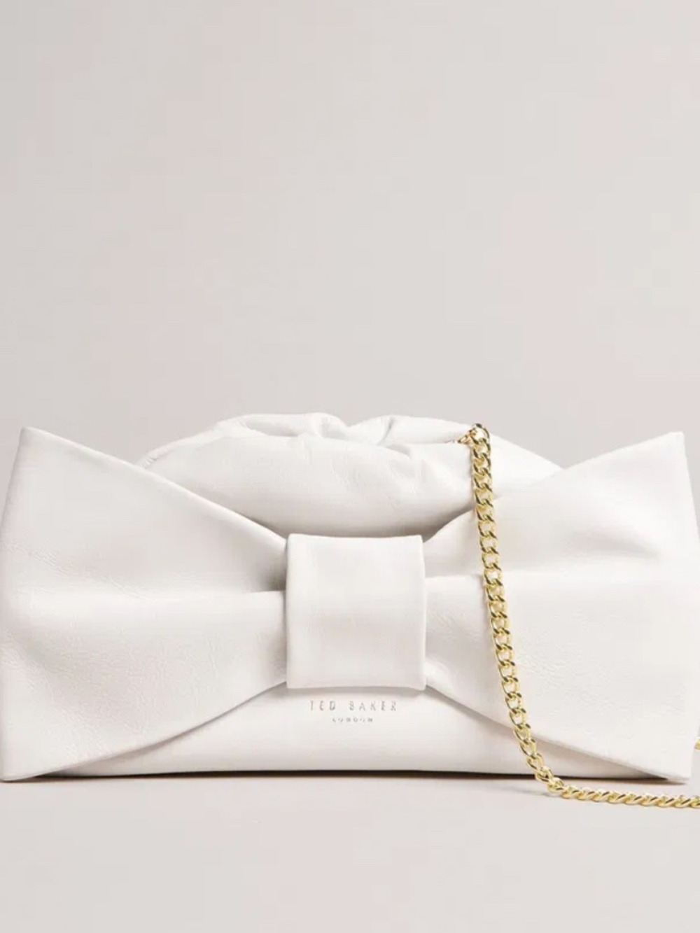 Ted Baker Niasa White Leather Bow Clutch Crossbody Bag Gold Chain